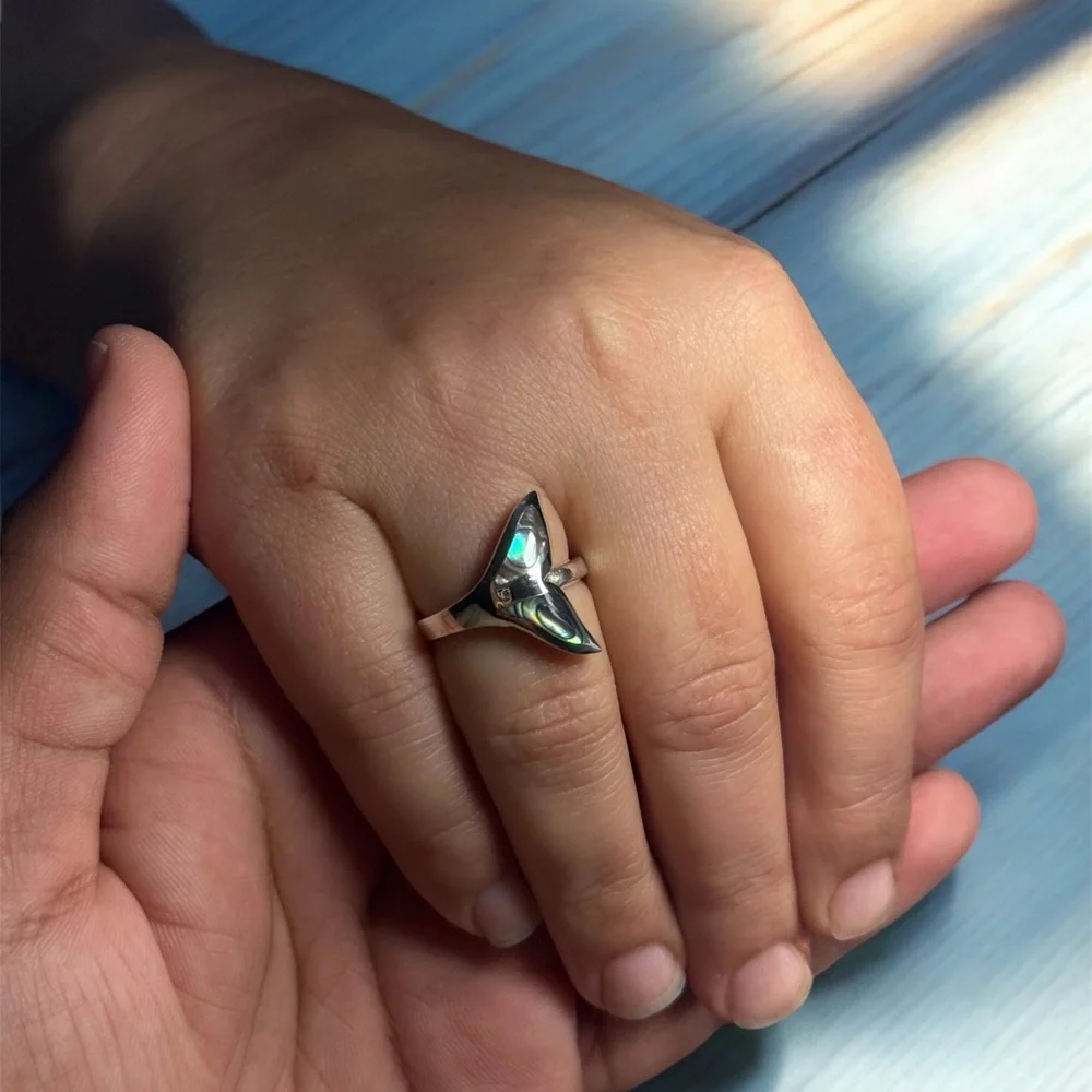 Sterling Silver Abalone Shell Ring – Modern Statement Ring Size 8